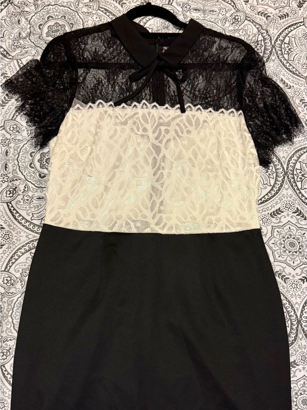 New York and Company Black and Cream Lace Bodice Women's Dress-Large